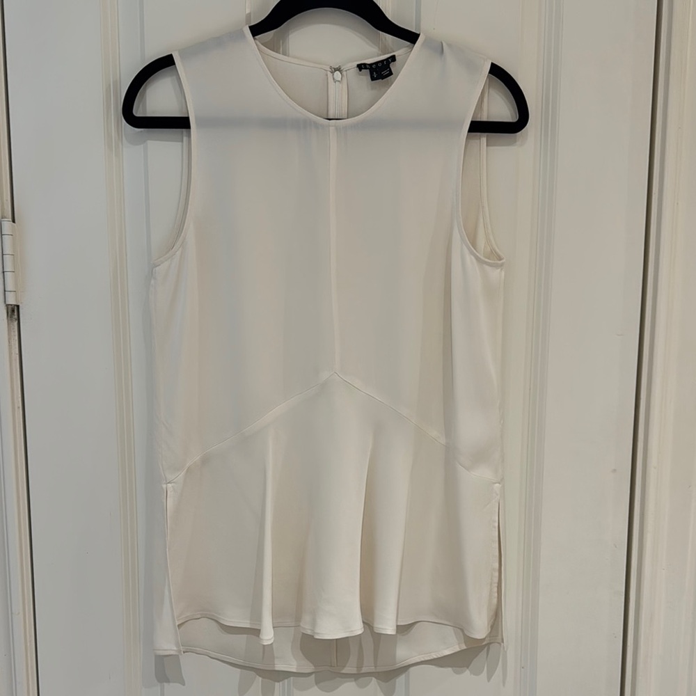 Theory Cream Asymmetrical Peplum Blouse
